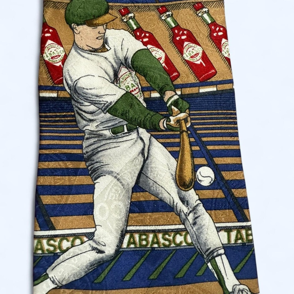 Rare Vintage 100% Silk Tabasco Baseball Neck Tie - Picture 2 of 5